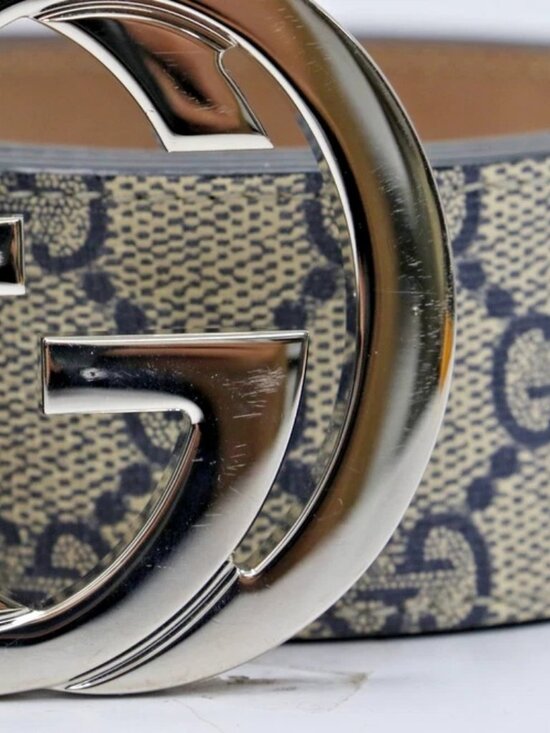 GUCCI Blue & Beige GG Marmont Belt 411924 Size 90/36 US main image 4